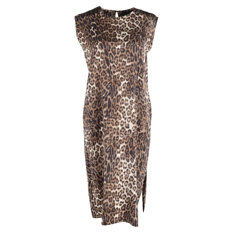 Nili Lotan Midi Dress in Animal Print Silk Floral A-line Skirt