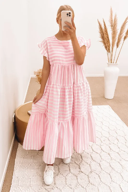 Rayna Midi Dress Pink Stripe Soft Midi Skirt