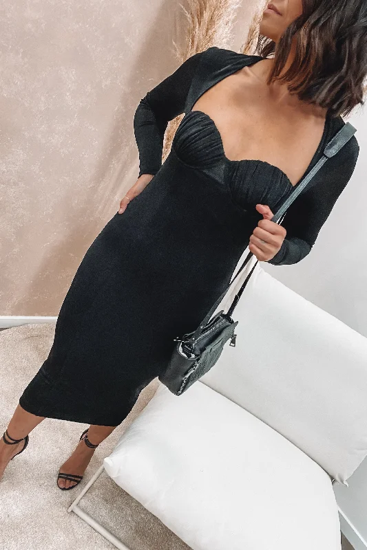 Tara Midi Dress Black Soft Wool Midi