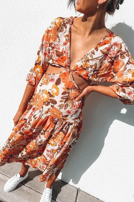 Tasha Midi Dress Floral Printed Satin Midi