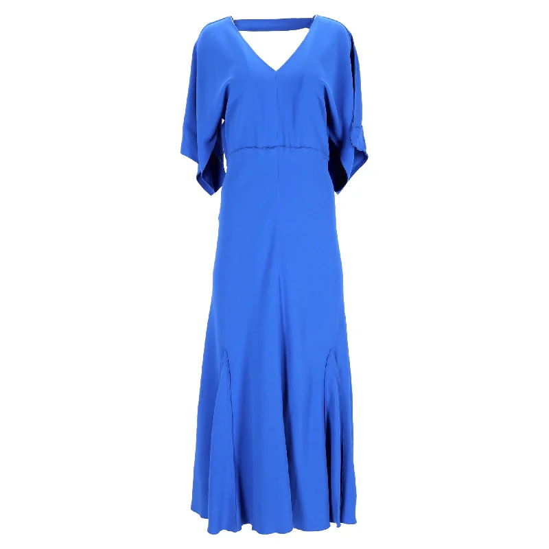 Victoria Beckham Draped-Sleeve Midi Dress in Blue Viscose Summer Midi Skirt